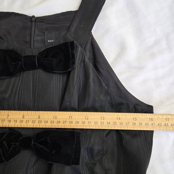 David Meister Vtg 90s Retro Classic Black Taffeta Velvet Bow Black Midi Dress 8 - Picture 11 of 12